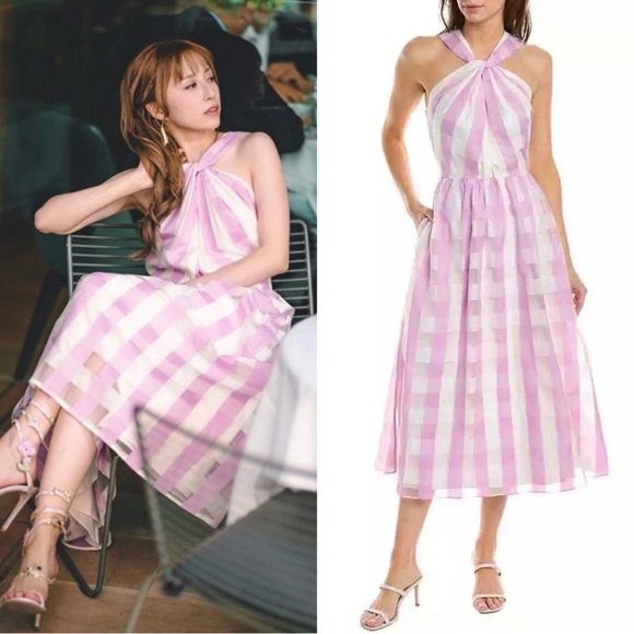 Kate Spade New York Gingham Organza Silk Blend Midi Dress Size 12 NWT Lilac - Picture 1 of 4